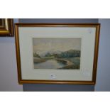 Framed Watercolour "Country River Scene" Signed W.