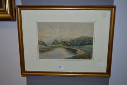Framed Watercolour "Country River Scene" Signed W.