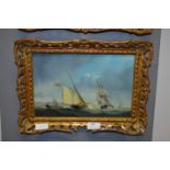 Gilt Framed Oil on Board "Sailing Ships in Choppy