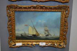 Gilt Framed Oil on Board "Sailing Ships in Choppy