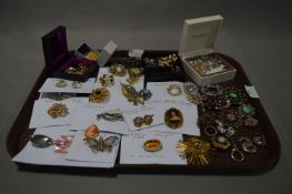 Tray Lot of Costume Jewellery; Brooches and Earrin