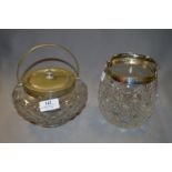 Two Glass Biscuit Barrels with Silver Plated Rims