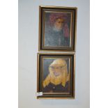 Pair of Portrait Paintings on Canvas "Lady and Gen