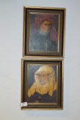 Pair of Portrait Paintings on Canvas "Lady and Gen