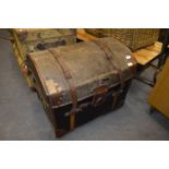 Canvas & Leather Dome Top Travel Trunk with Interi