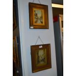 Pair of Framed Oil Paintings on Canvas - Town Stre