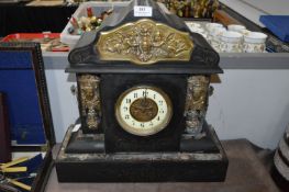 Slate and Marble Mantel Clock with Embossed Brass
