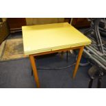 Yellow Formica Topped Drawer Leaf Dining Table