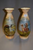 Pair of Vases with Painted Red Indian & Arabic Des