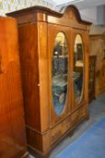 Edwardian Inlaid Mahogany Double Wardrobe with Mir