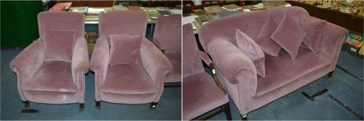 1930's Newly Upholstered Drop End Sofa, Two Armcha