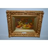 Gilt Framed Oil on Panel - Fruit Against a Mossy B
