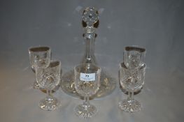 Glass Ships Decanter and Five Goblets