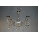 Glass Ships Decanter and Five Goblets