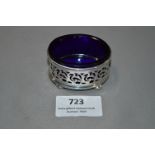 Hallmarked Silver Mustard Pot with Blue Glass Line