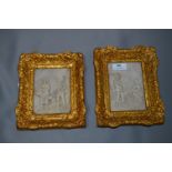 Pair of Gilt Framed Italian Marble Pictures in Rel