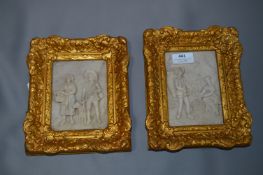 Pair of Gilt Framed Italian Marble Pictures in Rel