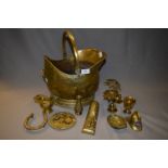 Brass Coal Bucket and Brass Ornaments