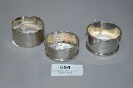 Three Hallmarked Silver Napkin Rings - Approx 58g