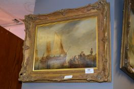 Gilt Framed Oil on Board "Coastal Harbour Scene"