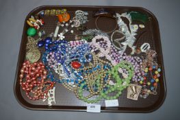 Tray Lot of Costume Jewellery; Beads, Brooches, Ea