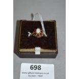 9cT Gold Dress Ring Set with Red Stones & Moonston
