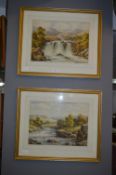 Pair of Gilt Framed Watercolours "Waterfalls" by C