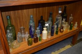 Collection of Thirty Five Glass Bottles; Blue, Gre