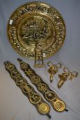Large Brass Wall Plaque, Horse Brasses, Candle Sco