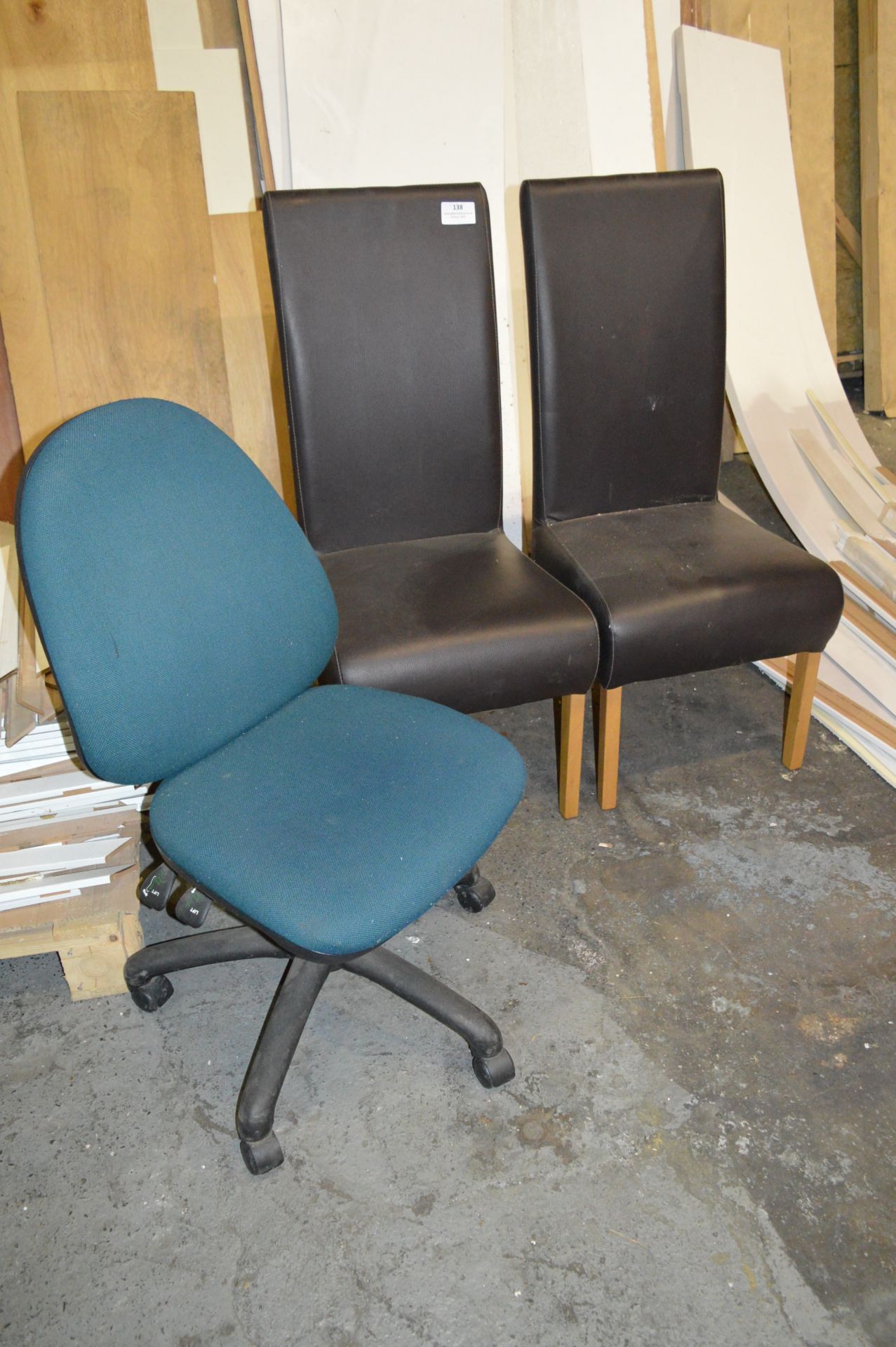 *Two Highback Leather Dining Chairs and a Blue Typ