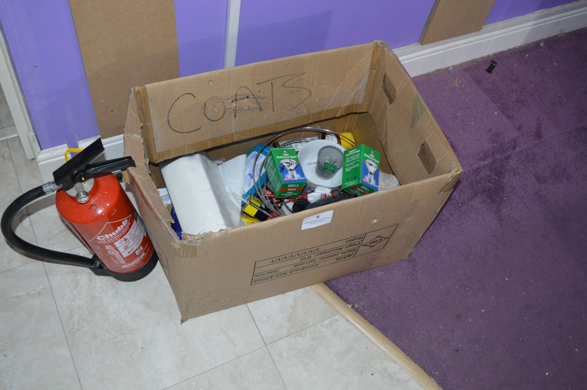*Box of Assorted Cleaning Materials and a Chubb Fi