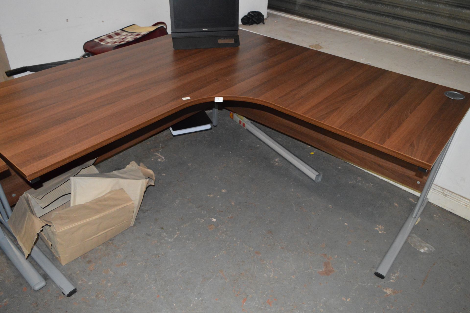 *L-Shaped Desk in Cherry and Silver Finish