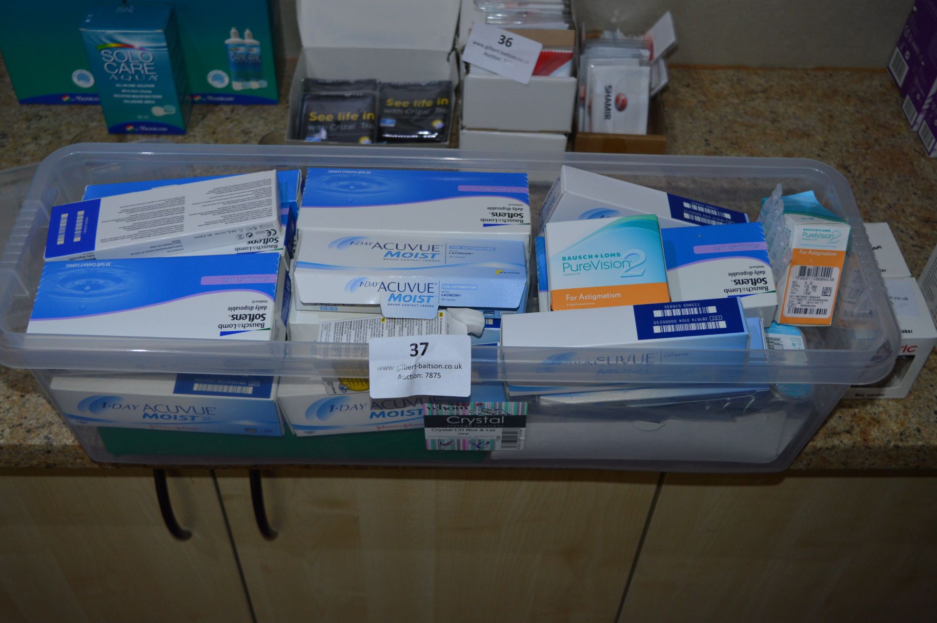 *Box Containing Assorted Contact Lenses, Fluids, E