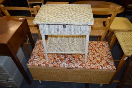 Wicker Ottoman and Contents of Needlework Table Li
