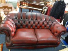 Red Leather Buttoned Arch Back Chesterfield Sofa
