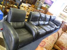 Leather Three Piece Reclining Suite; Three Seat an