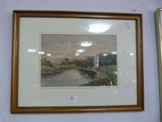 Framed Watercolour "Country River Scene" Signed W.