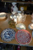 Table Lot; Glass and Pottery Vases, Decanter, Deco