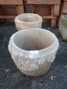 Pair of Reconstituted Limestone Garden Planters wi