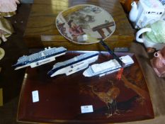 Japan Lacquered Tray, Fan and Three Delft Cruise L