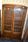Oak Floor Standing Bookcase with Lead Glass Doors