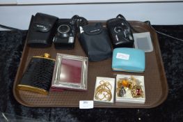 Various Cameras, Hip Flask, Costume Jewellery and