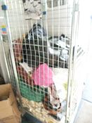 Cage Lot; Various Bags, Curtain Material, Boots, e