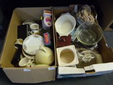 Two Boxes Containing Dinnerware, Cookware and Glas