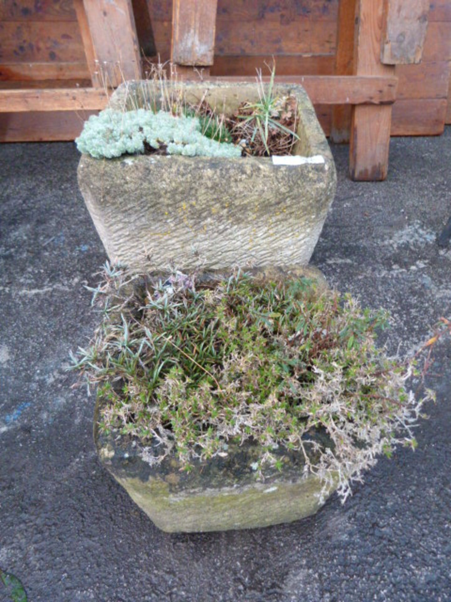 Pair of Square Stone Garden Planters