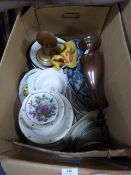 Large Box of Dinnerware, Copper Jug, Decorative Pl