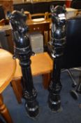 Pair of Cast Iron Chain link Fence Posts with Hors