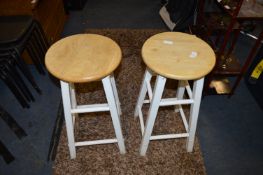 Pair of White and Beech Topped Kitchen Stools