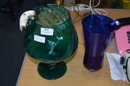 Green Glass Goblets with Pottery Cats and a Blue G