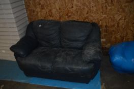 *Blue Leather Two Seat Sofa